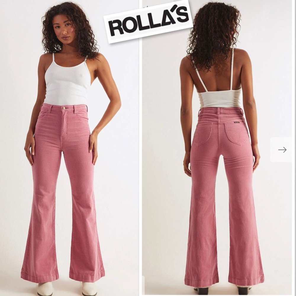 ROLLA’S Eastcoast Flare High Rise “Baby Wale” Corduroy In Lilac Cord Size 28